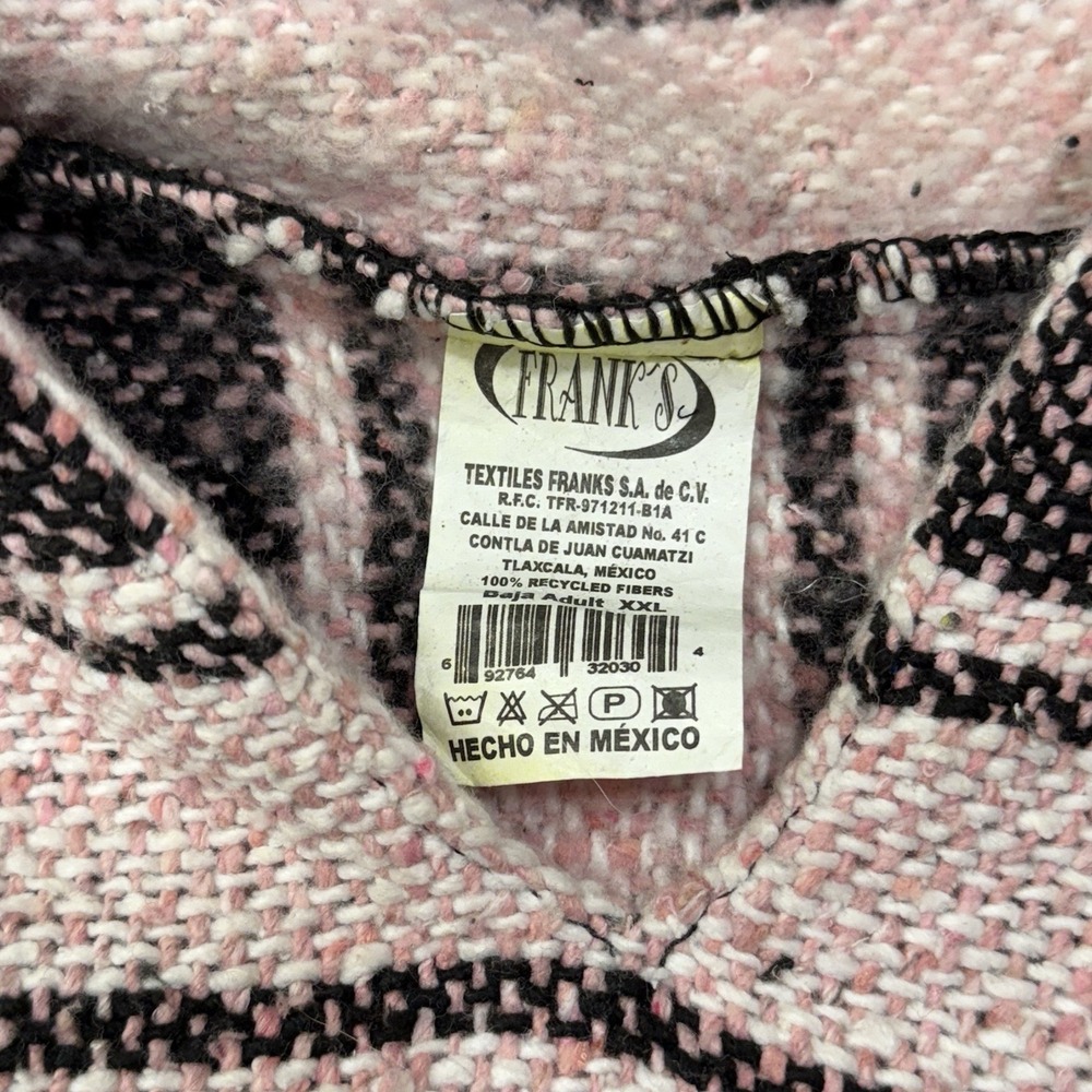 Mexican Poncho Baja Hoodie Surfer Skater Drug Rug Pullover Pink Black Stripes 2X - Picture 8 of 13